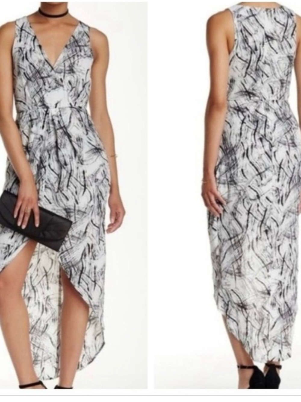 ASTR Black & White Abstract Sleeveless High-Low Dress